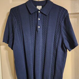 J.Crew Navy Short-Sleeve Cotton Guernsey-Stitch Sweater Jumper Polo Medium New